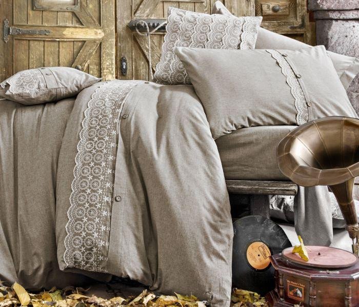 Постельное белье из органического хлопкового ранфорса ISSIMO SALOME серое евро